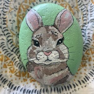 Rock Art Hand-Painted Bunny Rock